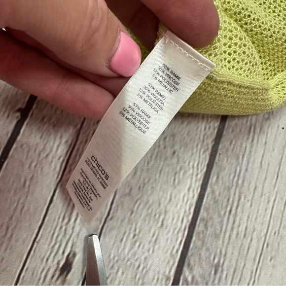 Chico's open Knit sweater Top pull over sz 3 (XL 16) chartreuse yellow green - Picture 7 of 10